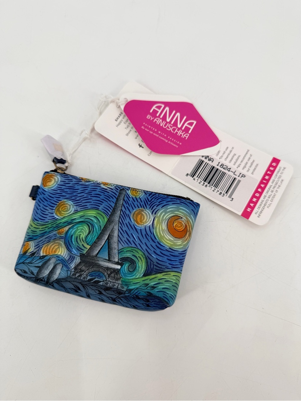Anna Anushka Small Coin Purse Wallet Eiffel Tower Painting NEW